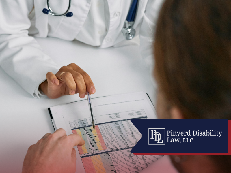 Doctor pointing to a medical chart while a patient looks on