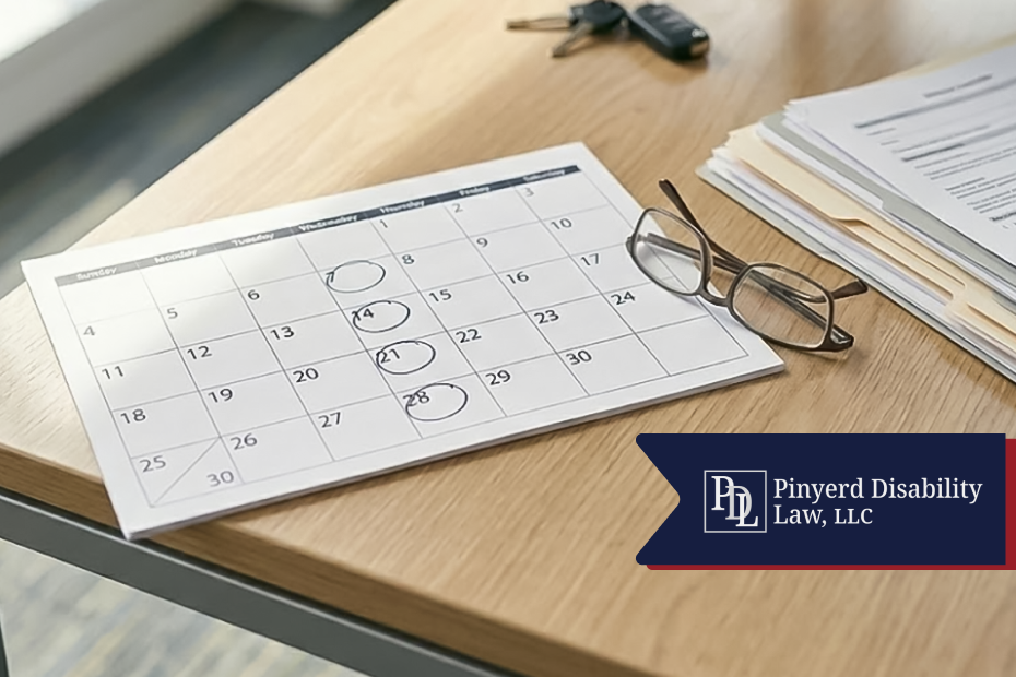 Calendar on a desk with four dates circled